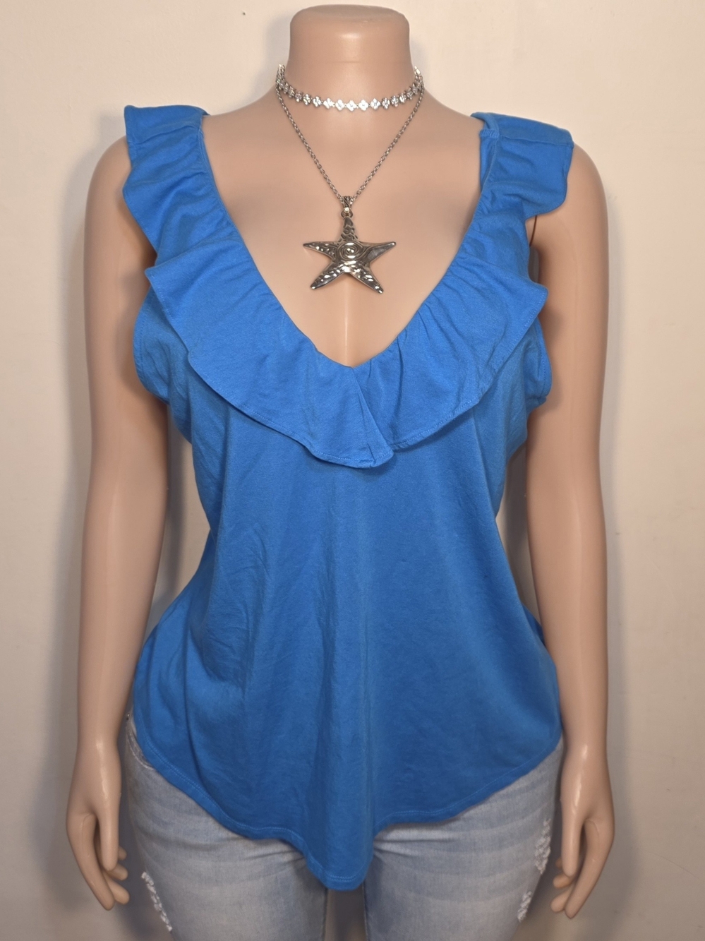 Lands' End Ruffled V-Neck Camisole in Bright Blue